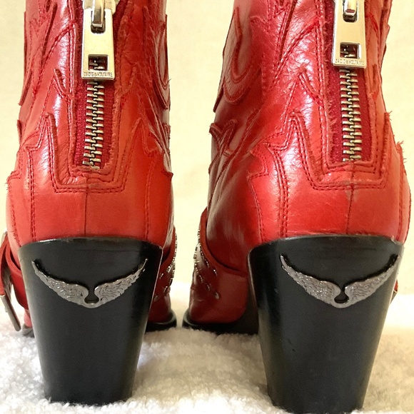Zadig & Voltaire Cara Studded Ankle Boots Red Western Rockabilly  sz  38EU/7US - Picture 6 of 16